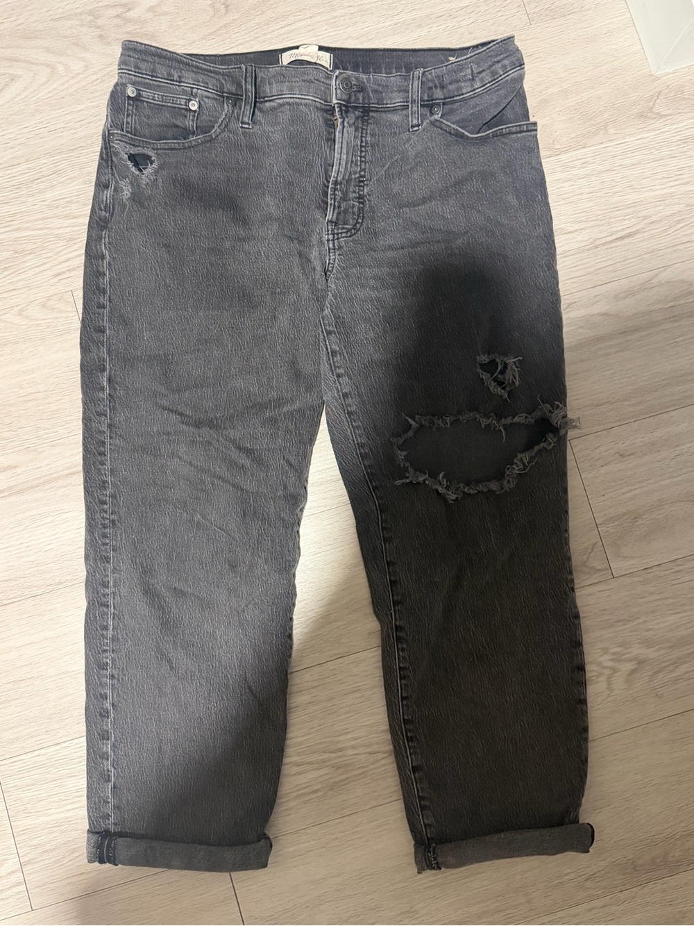 Women's Distressed Black Jeans — Relaxed Fit